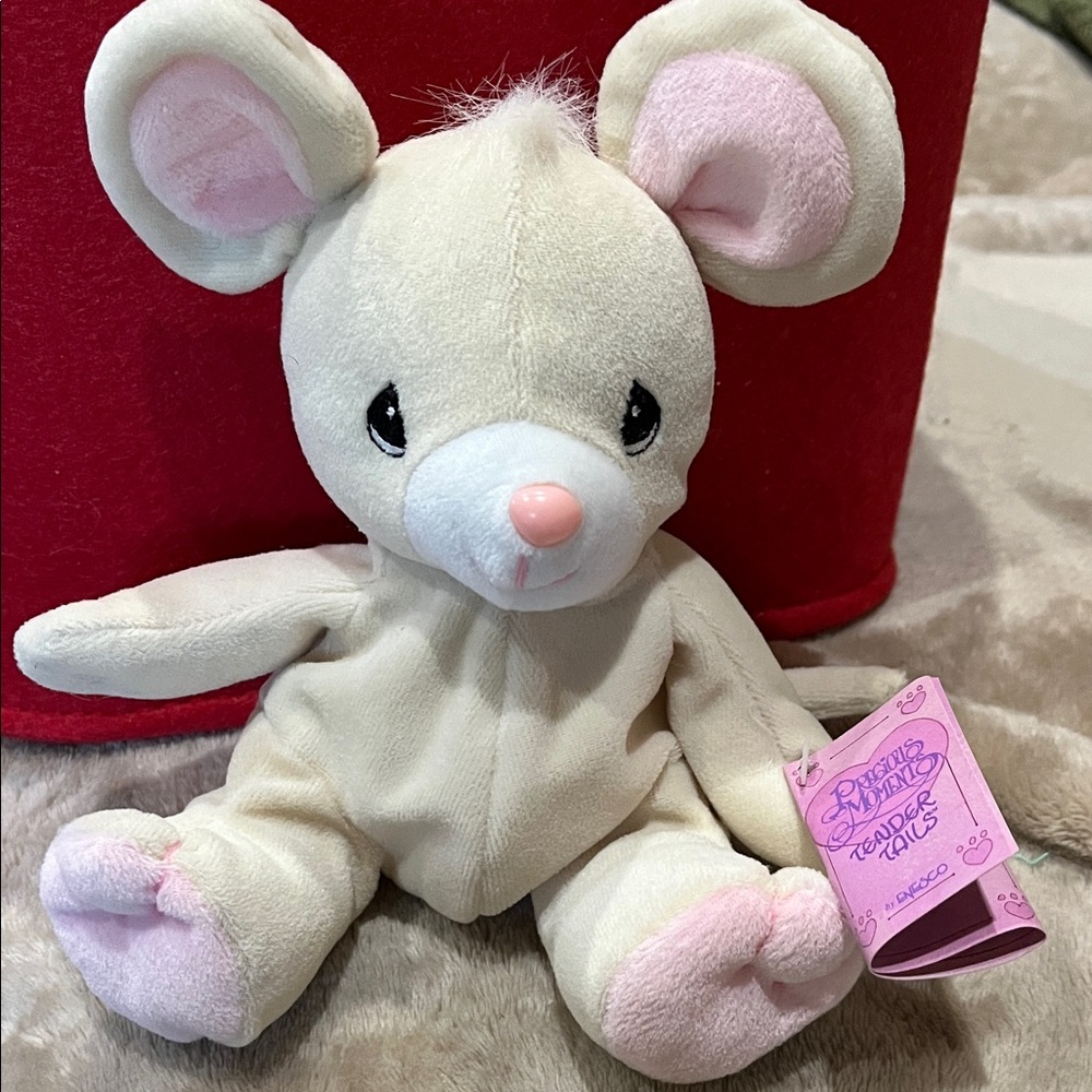 Cream and Pink Plush Mouse Toy
